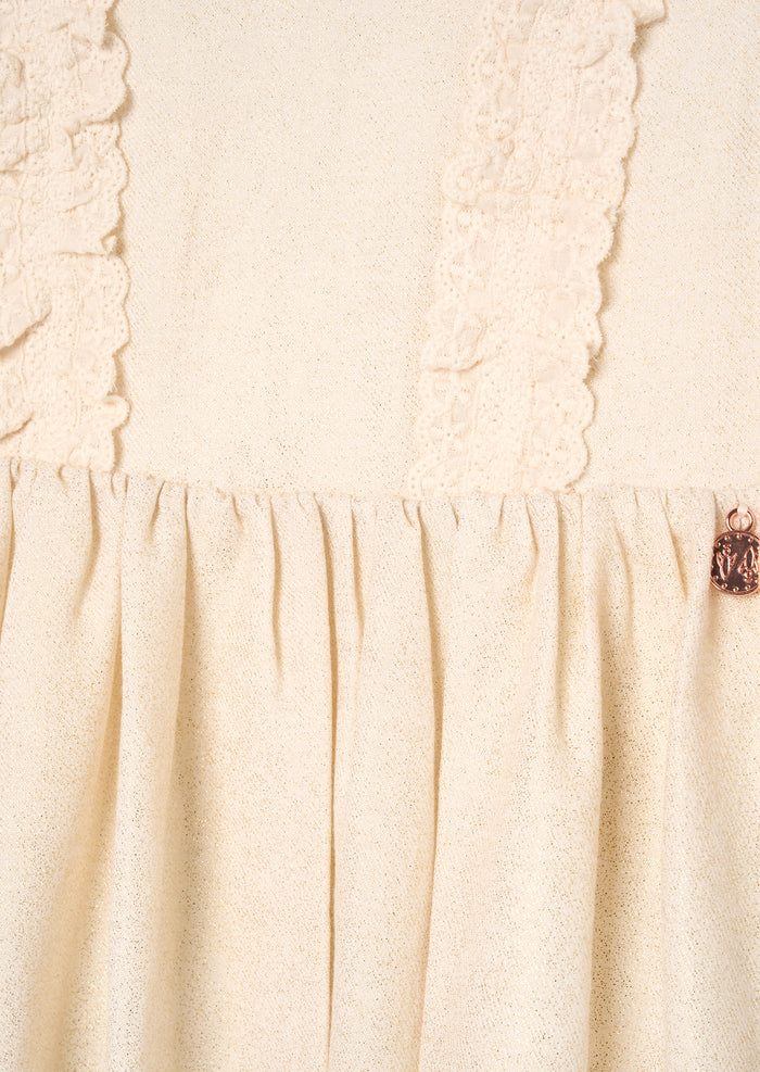 Ava Metallic Shimmer Linen Lace Trim Dress