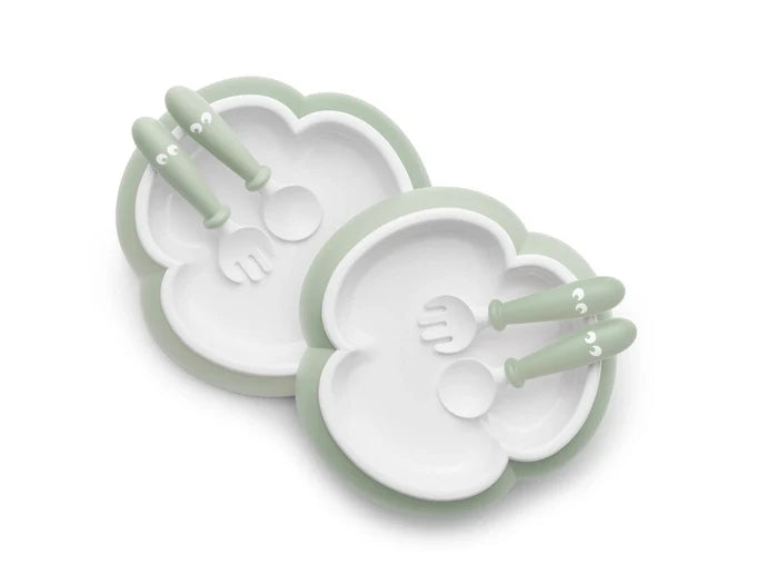 Babybjorn 2 Pack Baby Plate with Spoon and Fork - Powder Green