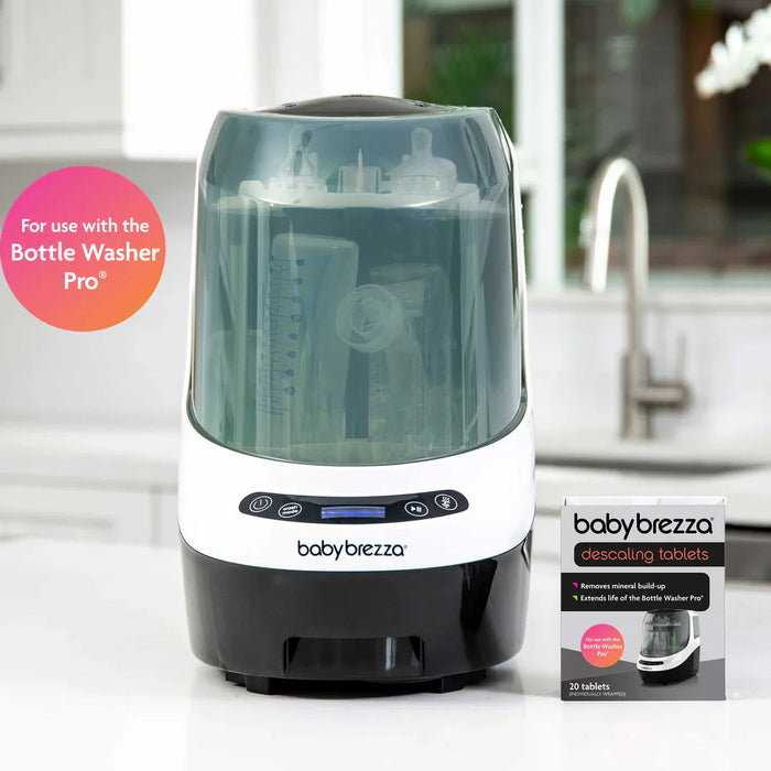 Baby Brezza bottle washer and descaling tablets for easy cleaning of baby strollers