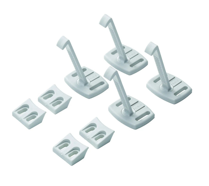 White plastic child safety latches for BabyDan drawer and cupboard locks toshi baby safety