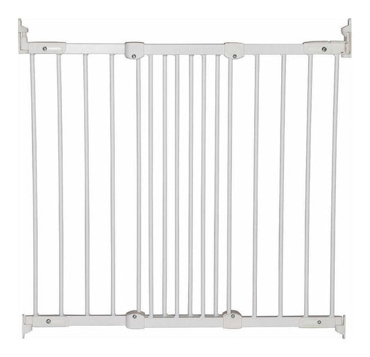 White metal safety gate from Babydan Flexi Fit for Toshi Baby and baby strollers