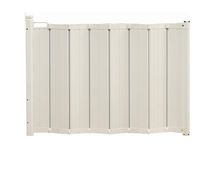 White accordion-style baby gate from BabyDan Guard Me Gate White perfect for baby strollers and more