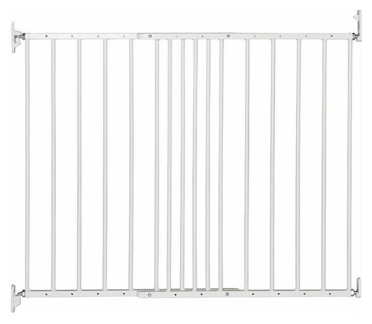 White metal safety gate from BabyDan Multidan, perfect for baby strollers and more