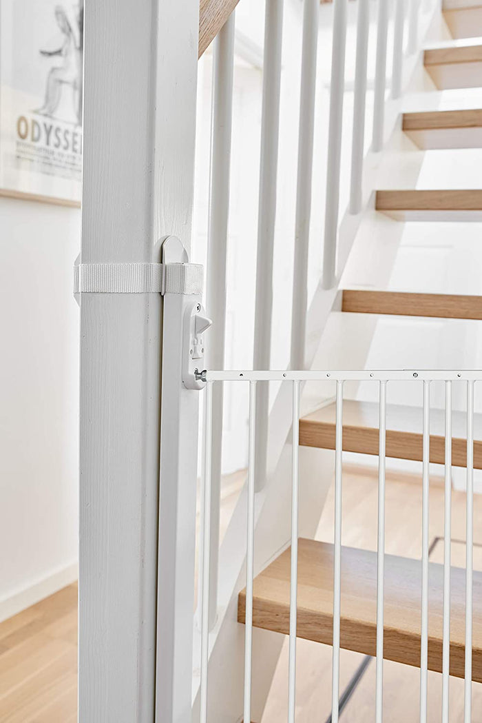 White metal baby gate with drilling universal staircase adaptor for Baby Strollers and more