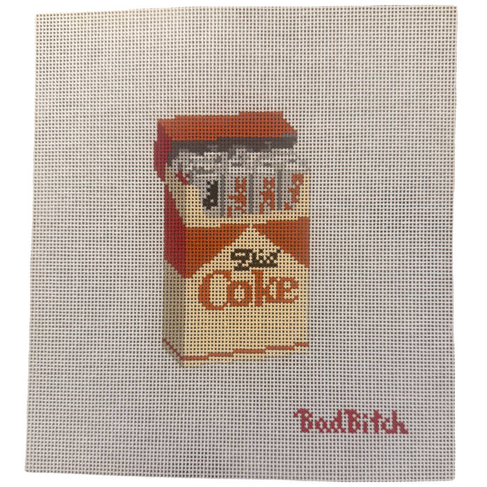Bad Bitch needlepoint, fridge cigarettes needlepoint, Diet Coke needlepoint, funny needlepoint canvas, hand painted needlepoint canvas, 18 mesh needlepoint, modern needlepoint, cheeky needlepoint canvas, Diet Coke decor, bar cart decor, grandmillennial decor, Palm Beach aesthetic, acrylic tray insert canvas, humorous needlepoint project, trendy needlepoint designs, decorative stitching canvas, contemporary needlepoint, statement needlepoint, gift for stitchers, quirky home decor, retro inspired needlepoint,