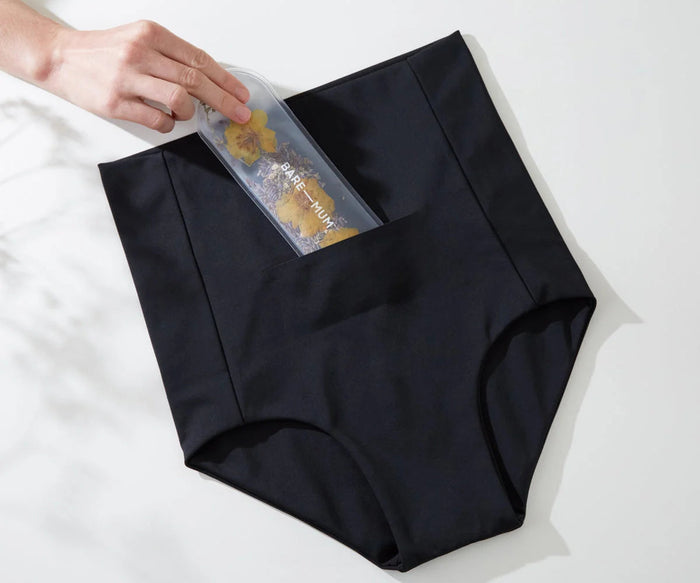 Black high-waisted underwear with pocket perfect for Bare Mum postpartum reusable insert fits
