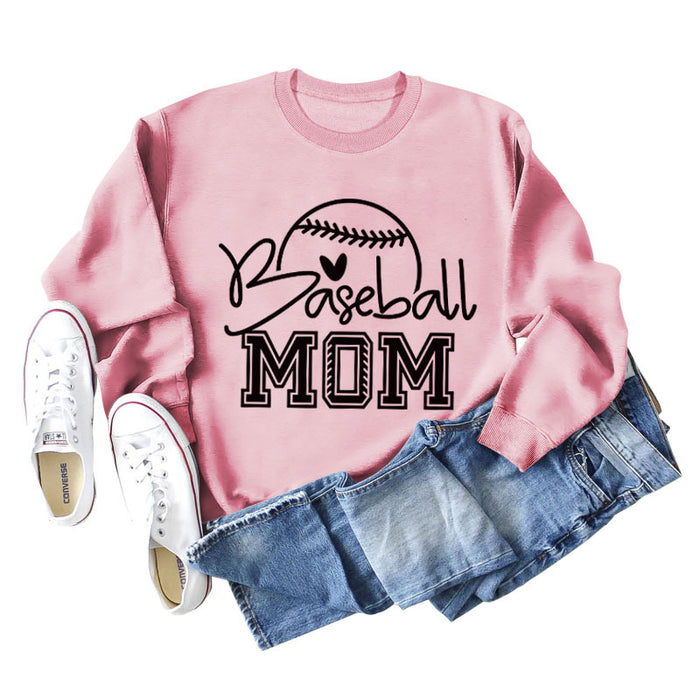 Baseball Mom Baseball Letter Printing Fall/Winter Baseball Long Sleeve Plus Size Sweater Girl
