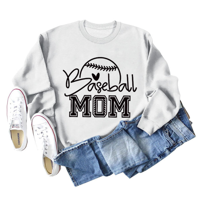 Baseball Mom Baseball Letter Printing Fall/Winter Baseball Long Sleeve Plus Size Sweater Girl
