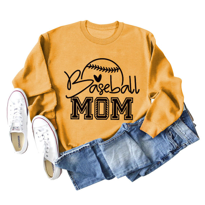 Baseball Mom Baseball Letter Printing Fall/Winter Baseball Long Sleeve Plus Size Sweater Girl