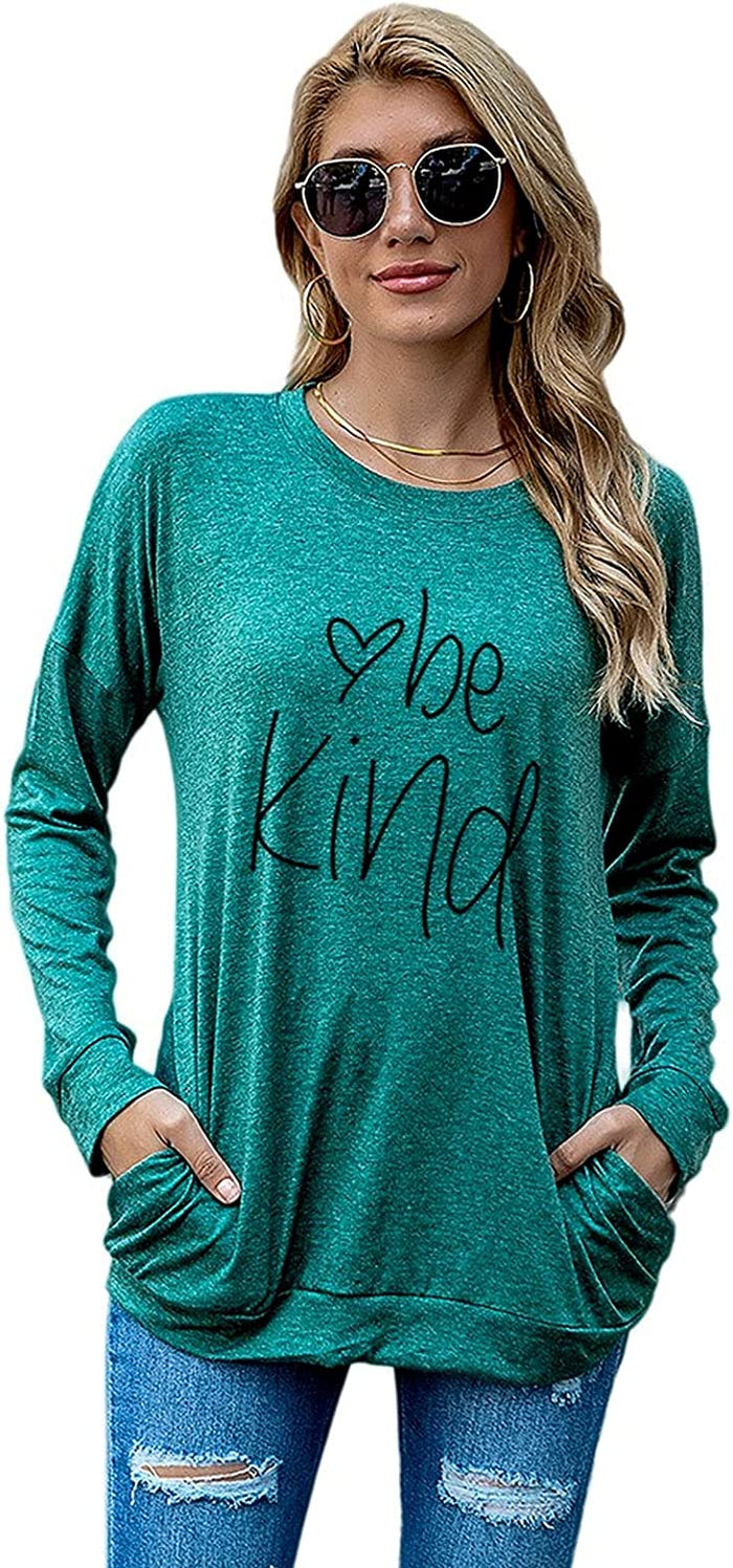 Be Kind Heart Gift Shirt Women Long Sleeve Kindness Fashion Blouse with Pockets