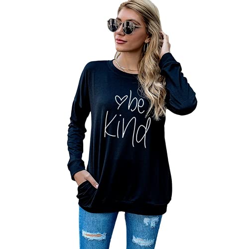 Be Kind Heart Gift Shirt Women Long Sleeve Kindness Fashion Blouse with Pockets