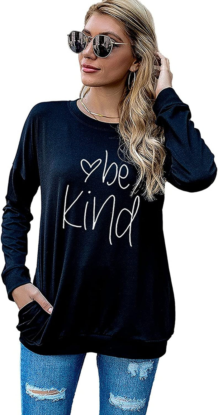 Be Kind Heart Gift Shirt Women Long Sleeve Kindness Fashion Blouse with Pockets