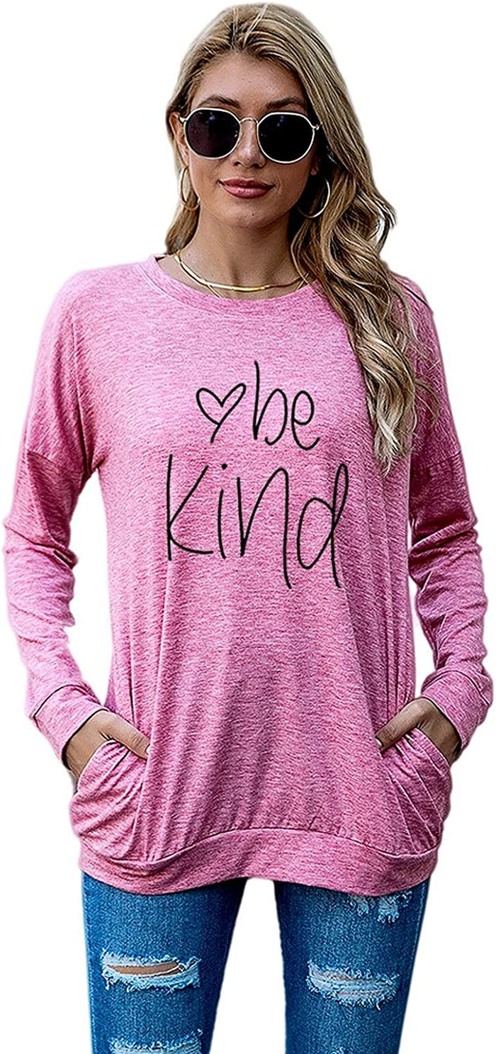 Be Kind Heart Gift Shirt Women Long Sleeve Kindness Fashion Blouse with Pockets