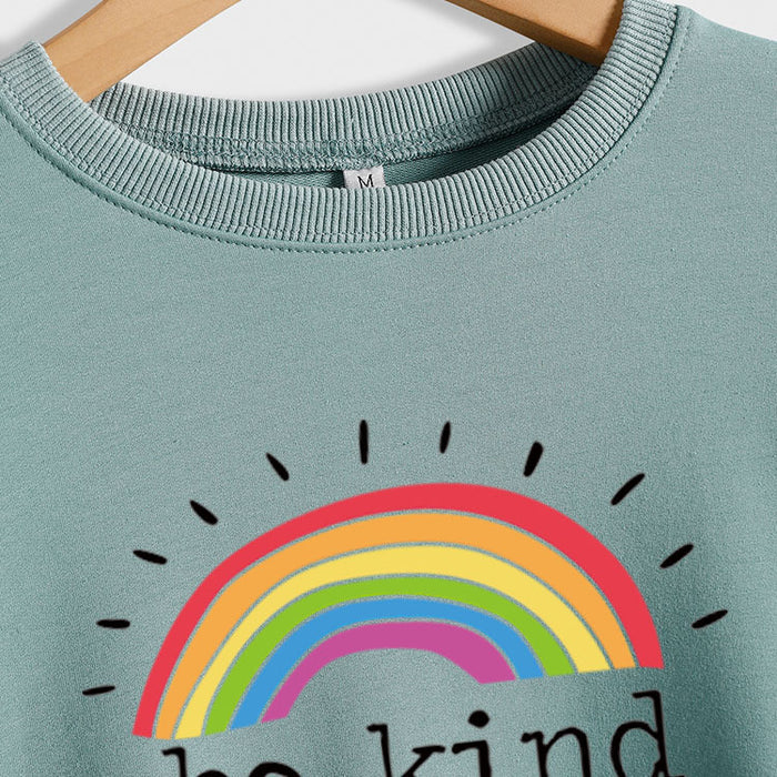Be Kind Rainbow Letters Loose Autumn and Winter Bottoming Round Neck Long Sleeve Heart Sweater