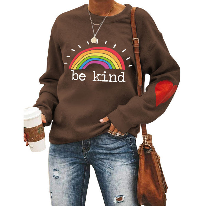 Be Kind Rainbow Letters Loose Autumn and Winter Bottoming Round Neck Long Sleeve Heart Sweater