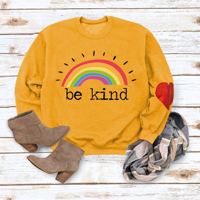 Be Kind Rainbow Letters Loose Autumn and Winter Bottoming Round Neck Long Sleeve Heart Sweater
