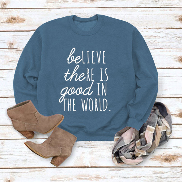 Blue sweater (white font) / S