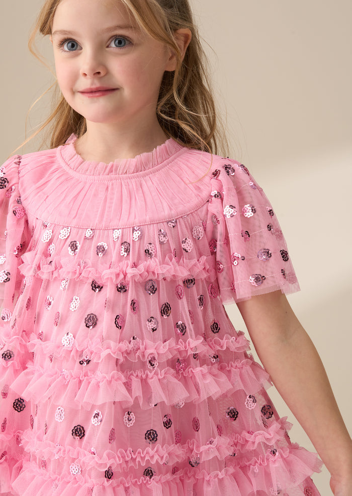 Bea Pink Mesh Frill Dress