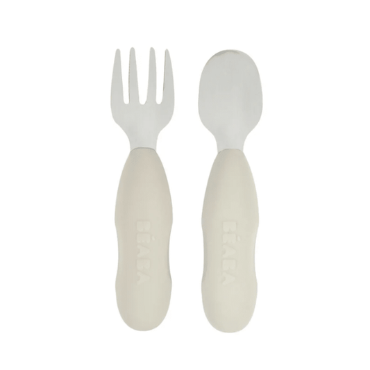 Beaba Fork & Spoon Stainless Steel Pre-Cutlery - Velvet Grey