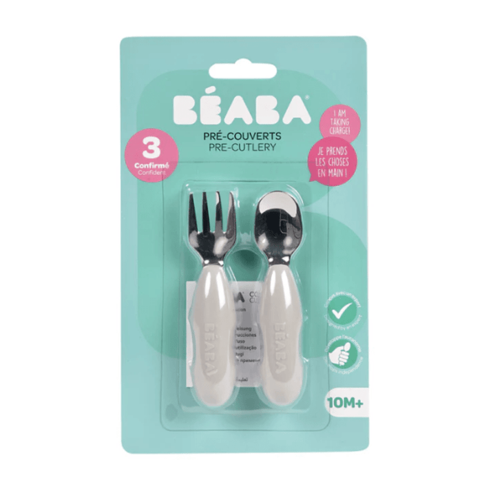 Beaba Fork & Spoon Stainless Steel Pre-Cutlery - Velvet Grey