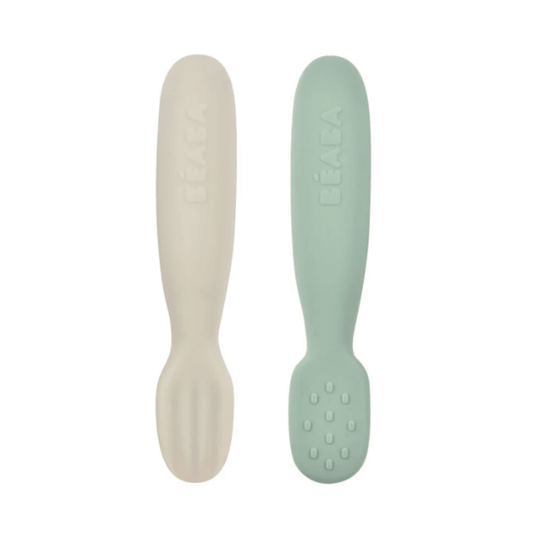 Beaba Silicone Pre-Spoons 2 Pack - Sage Green/Velvet Grey