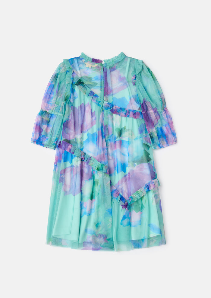 Beatrice Blue Mesh Asymmetric Frill Dress