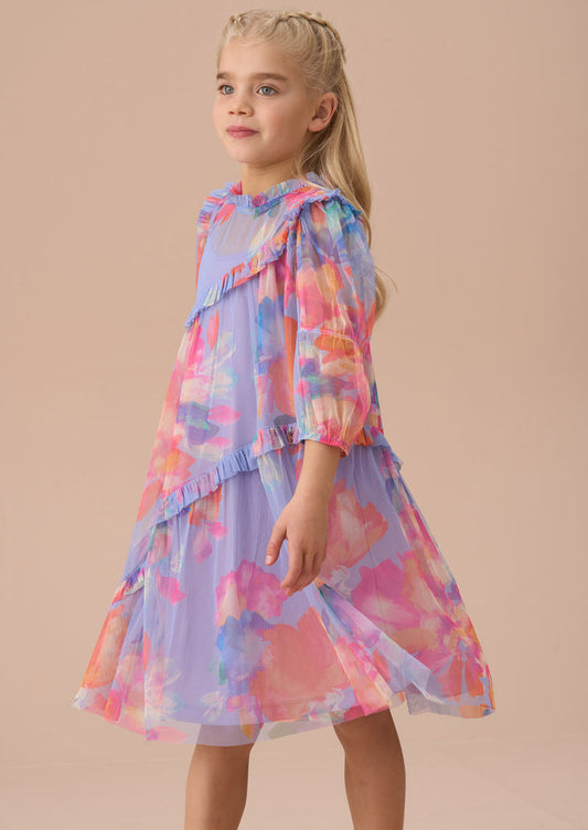 Beatrice Purple Mesh Asymmetric Frill Dress