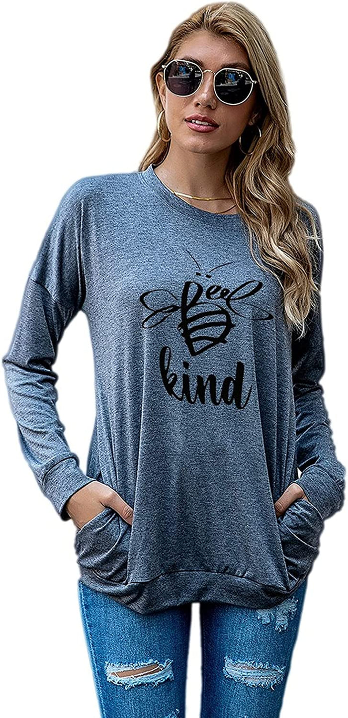 Bee Kind Shirt Gift Women Long Sleeve Bees Blouse with Pockets