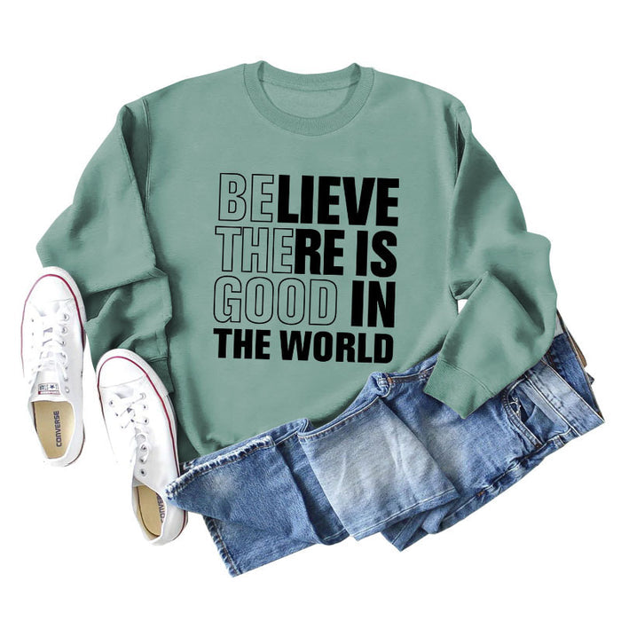 Light green sweater (black font) / S