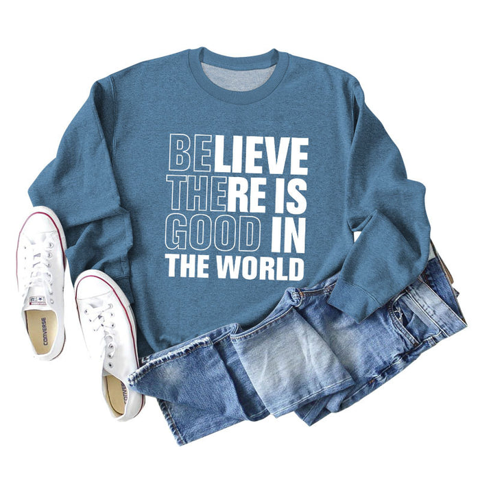 Blue sweater (white font) / S