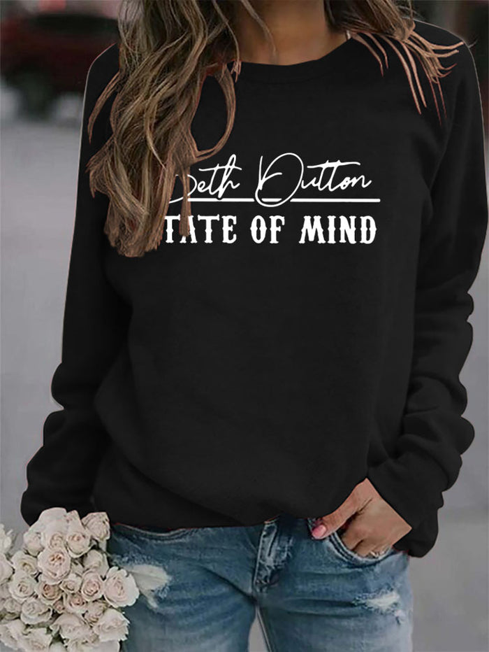 Beth Dutton Letters Round Neck Womens Tops Long Sleeve Loose Sweater