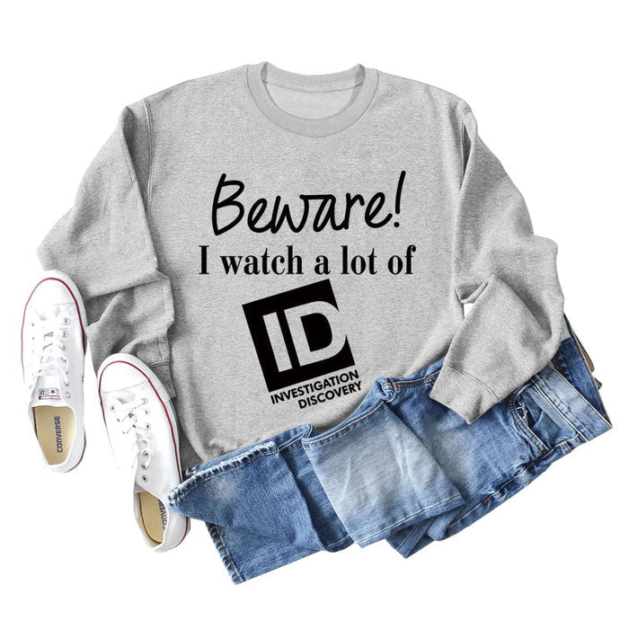 Beware I Watch Letter Fashion New Long Sleeve Round Neck Sweater