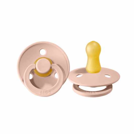 Pink BIBS Pacifier Colour Blush with yellow nipples, perfect for Toshi Baby or baby strollers