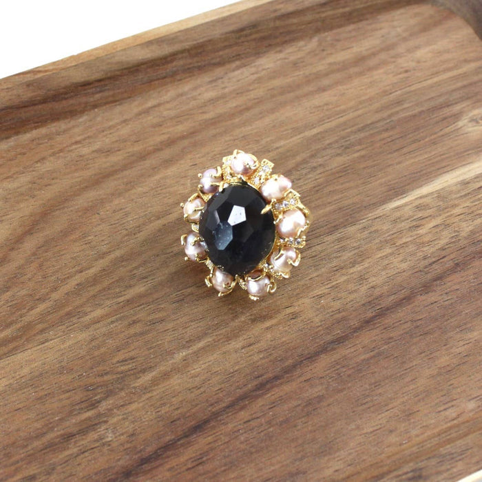 Black Agate & Freshwater Pearl Statement Ring