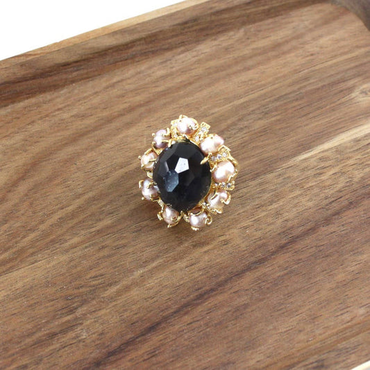 Black Agate & Freshwater Pearl Statement Ring