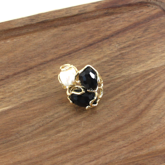 Black Agate & Freshwater Pearl Statement Ring