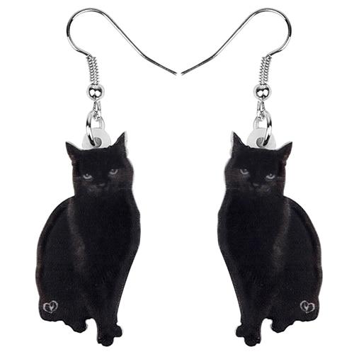 Black Cat Drop Dangle Earrings Cat Design Accessories Pet Clever