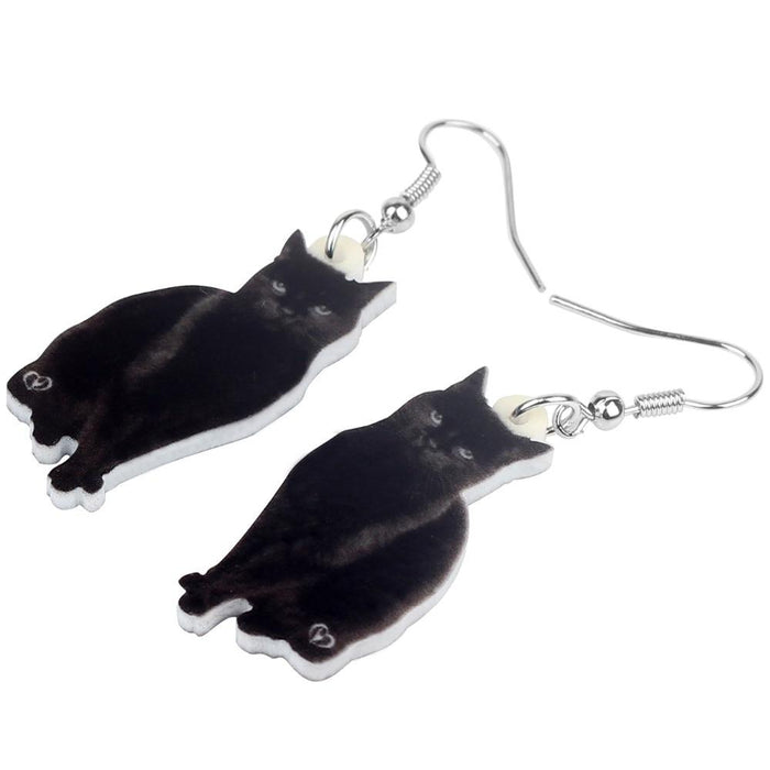 Black Cat Drop Dangle Earrings Cat Design Accessories Pet Clever