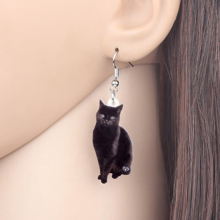 Black Cat Drop Dangle Earrings Cat Design Accessories Pet Clever
