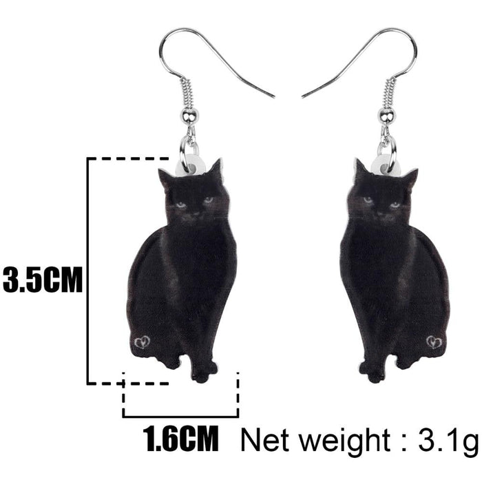 Black Cat Drop Dangle Earrings Cat Design Accessories Pet Clever