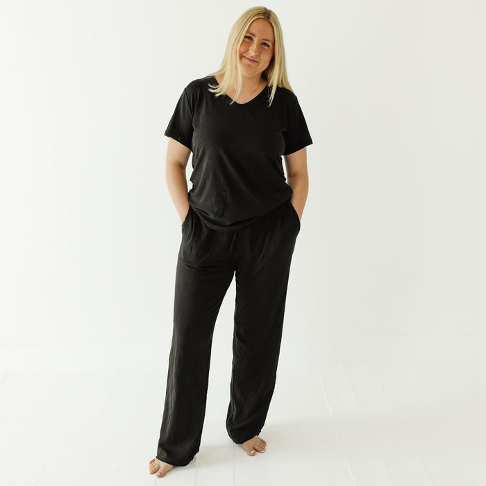 Black Short Sleeve Loungin' Around Two Piece Set