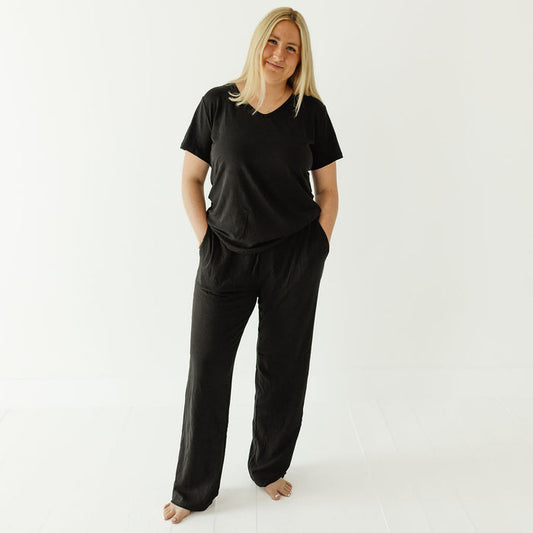 Black Short Sleeve Loungin' Around Two Piece Set