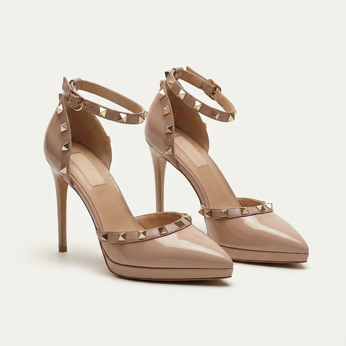 Black Studded Stiletto Heels Canada | Rivet Pointed Pumps