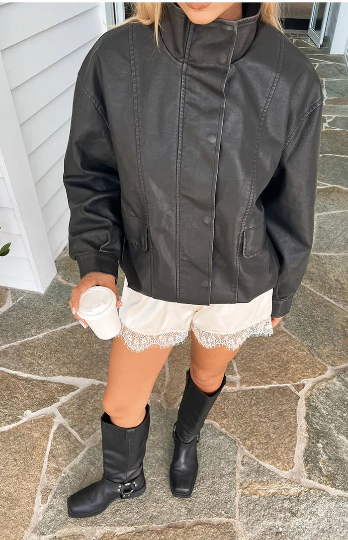 Blakely Black Funnel Neck PU Jacket