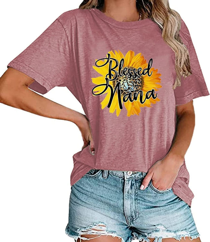 Blessed Nana Sunflower T-Shirt Women Cute Granny Gift Tees