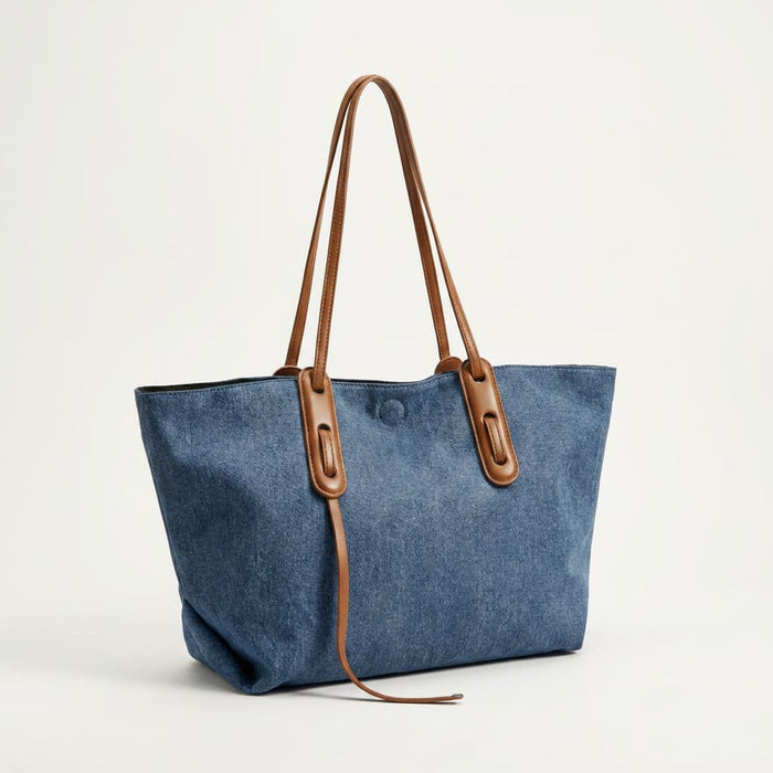 Blue Denim Tote Bag with Leather Handles | Canada
