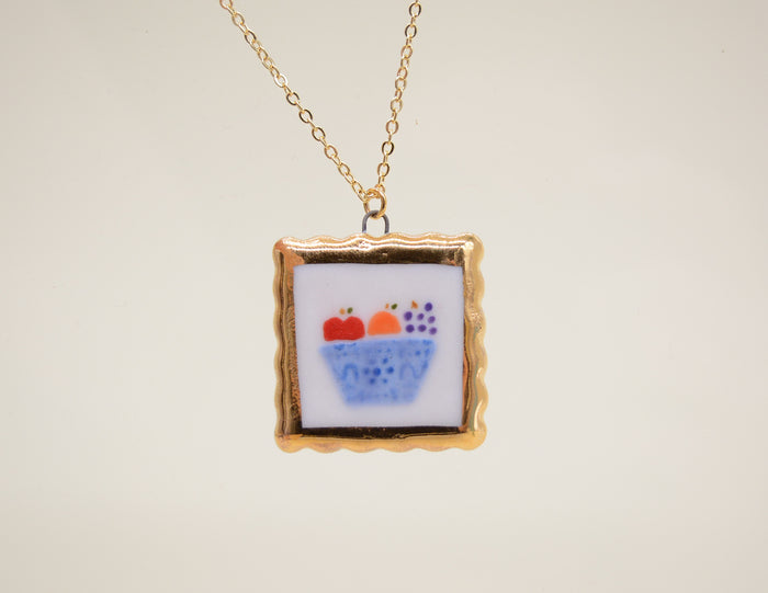 Blue Fruit Bowl Painting Necklace