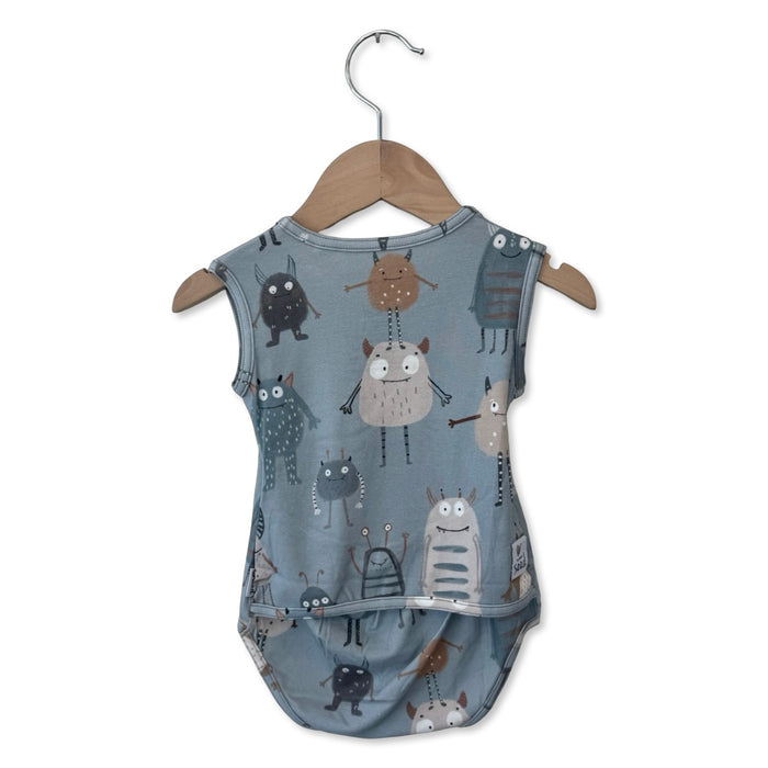 Blue Little Monsters Sleeveless Snuggle Bug Bodysuit