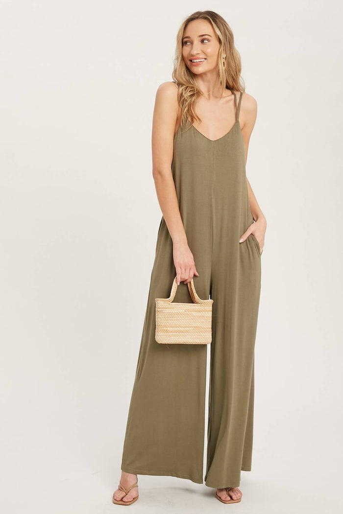 BLUIVY CRISS-CROSS BACK WIDE LEG JUMPSUIT