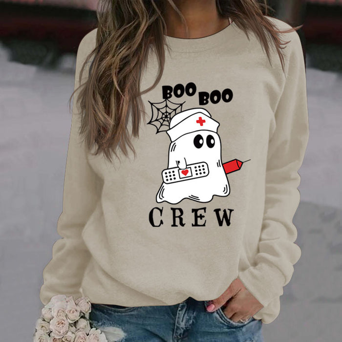 BOO BOO CREW Letter Loose Fall/Winter Bottom Long Sleeve Women's Sweater